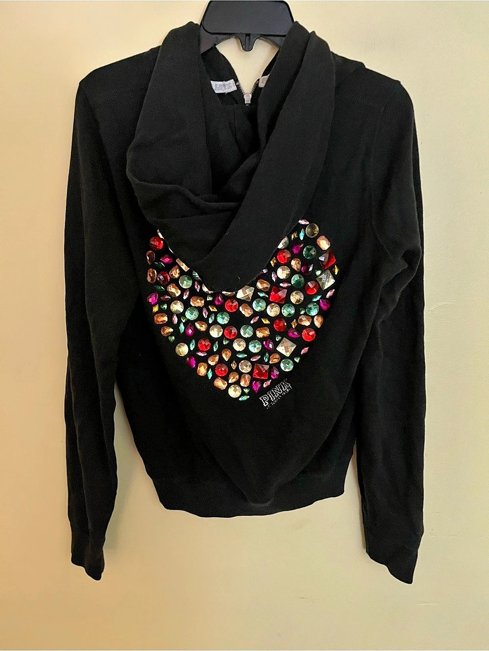 Victoria's Secret PINK Jeweled Black Hoodie XL Like New